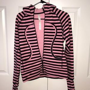 Pink and black stripe lululemon scuba zip up